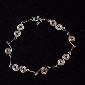 Handmade Silver Wire-Wrap Bracelet w/ Purple Beads